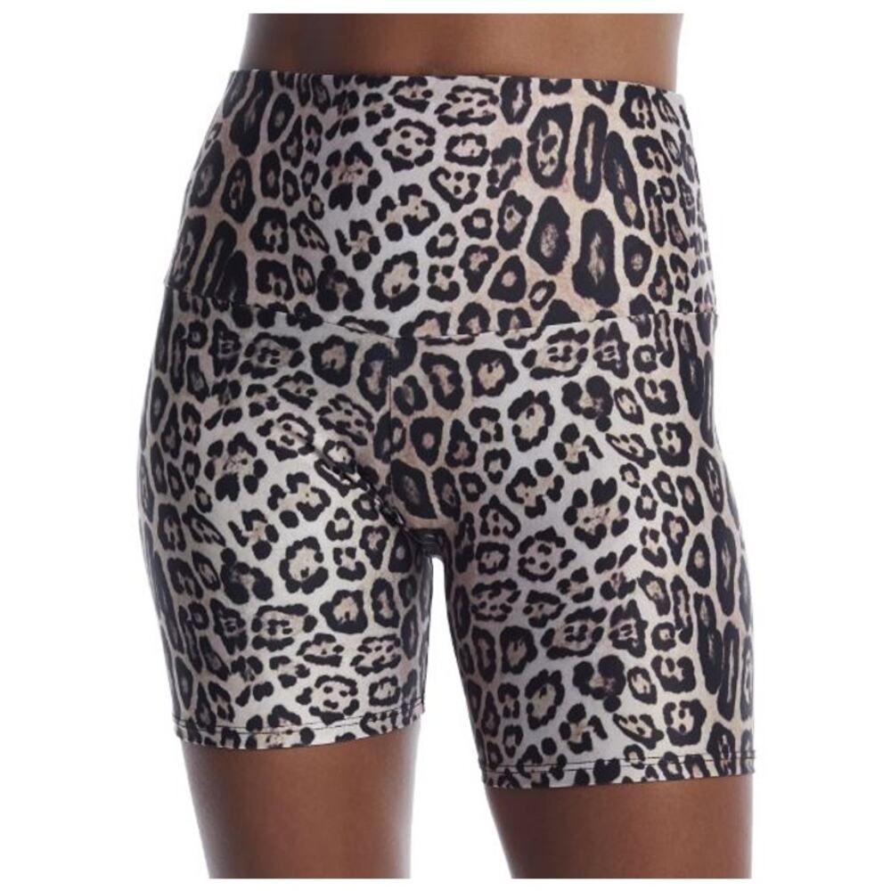 Leopard Print High-Waist Bike Shorts - Taupe/Black